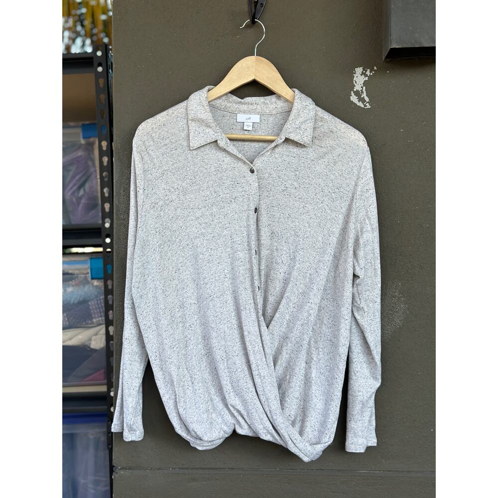 J.Jill Women’s XL Gray Supima Cotton Front Drape Criss Cross Button Up Blouse